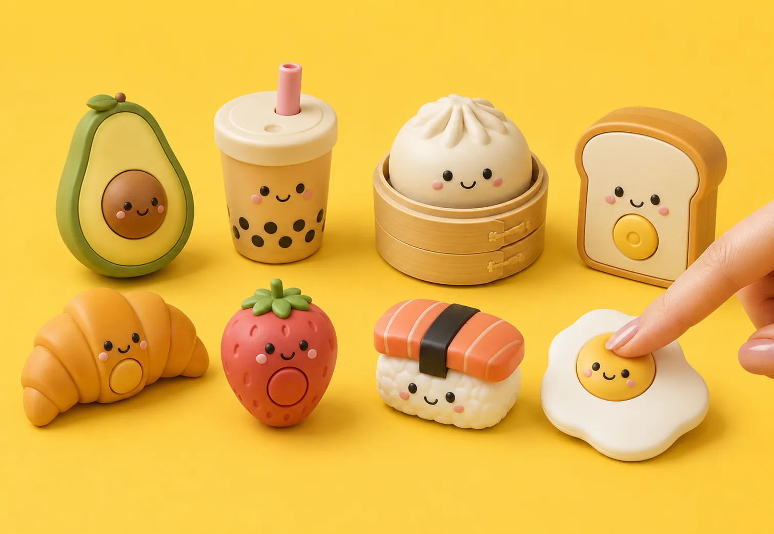 Collection de clickers gourmands sur fond jaune
